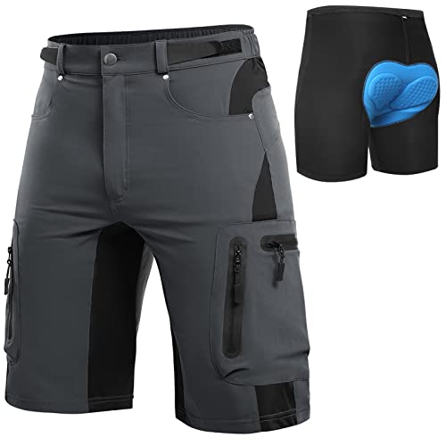 Cycorld MTB Hose Herren Radhose, Schnelltrocknend Mountainbike Hose Fahrradhose mit 4D Sitzpolster, Elastische Outdoor Sport Herren Radlerhose MTB Bike Shorts (Neu-Grau mit Unterwäsche, L)