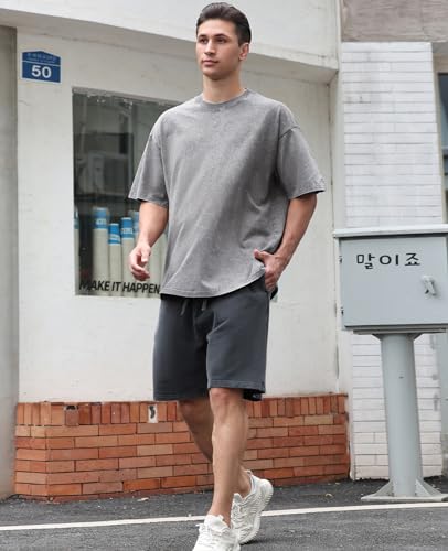 Image of Men's Oversized Cotton T-Shirts Loose Fit Vintage Washed Tee Unisex Short Sleeve Casual Shirts Tops