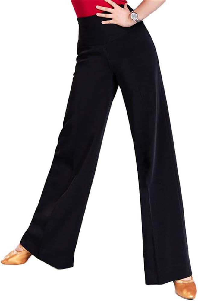 Dance Zone レディース ダンス用ズボン ダンス パンツ ズボン ブラック ハイウエスト ストレート 美脚 着痩せ 社交ダン