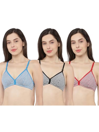 Image of Softline Women's Cotton Rich Wire-Free Non-Padded Bra Combo | Full Coverage & Breathable Comfort | Fancy Lace Design for a Feminine Look | Everyday Support & Soft Feel (Pack of 3)