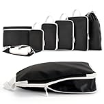 MEUVO Compression Packing Cubes for Suitcases – 7 Pack Suitcase Organiser Bags, Durable Luggage Organizer Bags for Suitcase or Backpack, Black