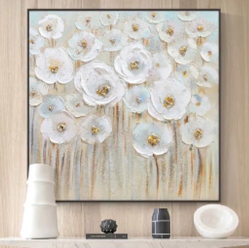 Tableau mural 3D fleurs blanches YAJNILUCK pour revitaliser un mur vide et sombre de salon