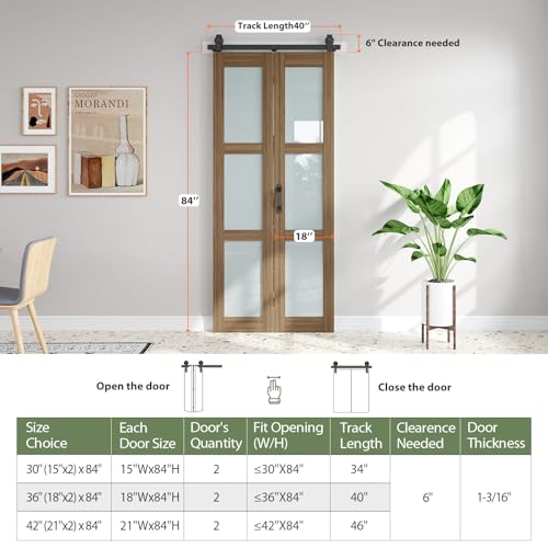 Image of FREDBECK 36X84 Bifold Barn Door Glass,3 Panel,Brown,Fit for 32 inch-34 inch Opening