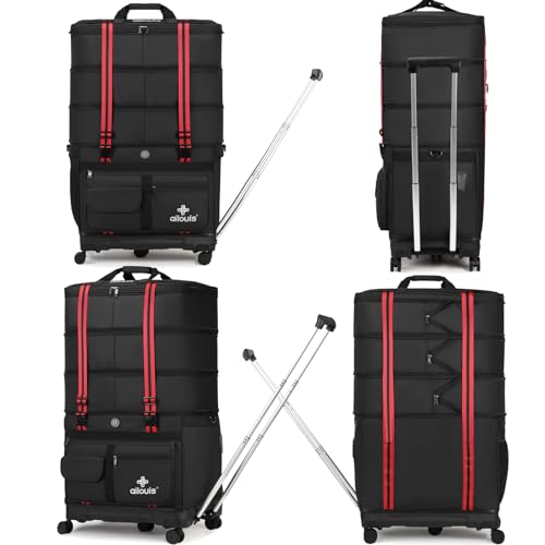 expandable foldable luggage bag with telescoping handle collapsible suitcase with removable universal wheels rolling travel bag for men women duffel bag