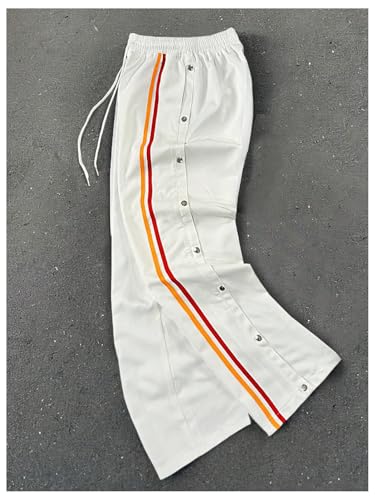 GORGLITTER Men's Striped Baggy Pants Wide Leg Sweatpants Snap Button Tear Away Track Pants with Pockets2