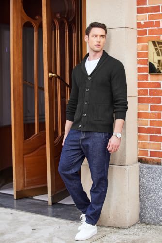 Image of COOFANDY Mens Shawl Collar Cardigan Sweater Button up Sweater with Pockets