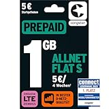 congstar Prepaid ALLNET S Sim-Karte ohne Vertrag I Prepaid-Paket in D-Netz Qualität für Einsteiger I 1 GB LTE mit 25 Mbit/s I Telefonie & SMS Flat in alle dt. Netze I EU-Roaming inkl.