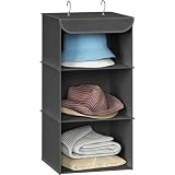 Simple Houseware 3-Shelf Hanging Closet Organizer, Fabric Storage Shelves with 57L Capacity, Dark Gray