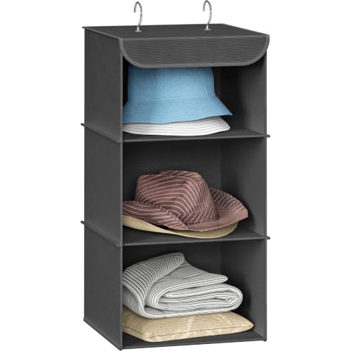 Simple Houseware 3-Shelf Hanging Closet Organizer, Fabric Storage Shelves with 57L Capacity, Dark Gray