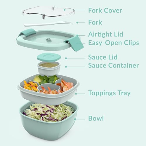 Image of Bentgo Salad Container, Lunch Bowl with 4-Compartment Toppings Tray, 54 oz