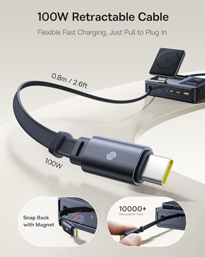 Baseus Nomos 5-in-1 Charging Station 140W, Qi2 Certified 15W Magnetic Wireless Charger with 100W Retractable Cable, GaN Fast USB C Desktop Charger for Magsafe, iPhone 16/15 Pro Max, MacBook Pro image 5