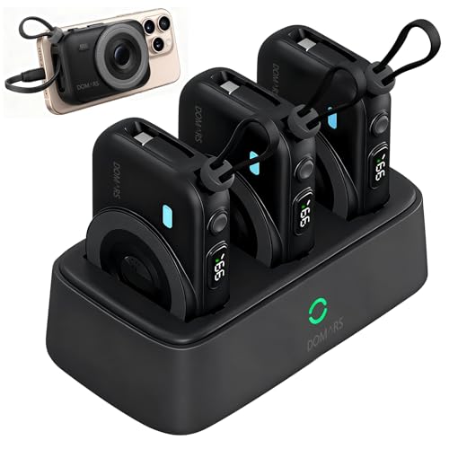Domars Batería Externa Magnética de 3 x 10000mAh, Carga Rápida, Cables Dobles Integrados Tipo C y Apple, Pantalla LED, Carga Súper Rápida, 9 Protecciones para Viajes, Oficina en Casa (Negro)