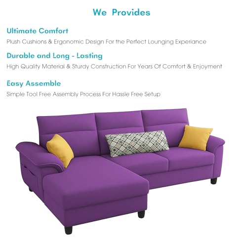 Image of Casaliving Seams LHS 4 Seater L Shape Sofa for Living Room (Purple Fabric) Premium Fabric Sofa