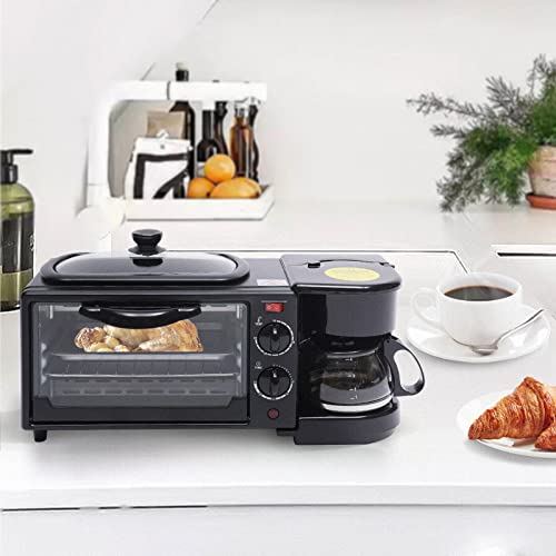 3-in-1 mini-oven, ontbijtmachine, minioven met kookplaten met koffiemachine, multifunctionele pizzaoven, toaststoffen, oven, grillplaat - Afbeelding 3