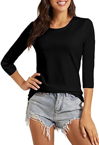 VIIOO Women's Basic 3/4 Sleeve Crew Neck T-Shirt Casual Solid Slim Cotton Top 2 VIIOO Women's Basic 3/4 Sleeve Crew Neck T-Shirt Casual Solid Slim Cotton Top