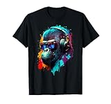 Das Design zeigt einen coolen Gorilla Affen, der mit Kopfhörern und Sonnenbrille im Club abfeiert und seine Techno-Beats auflegt.