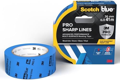 ScotchBlue PRO Sharp Lines Advanced Masking Tape, 36 mm x 41 m - Scotch Adhesive Blue Painters Tape For Super-Sharp Paint Lines, Indoor & Outdoor, with 3M Advanced Technology, 100% PEFC