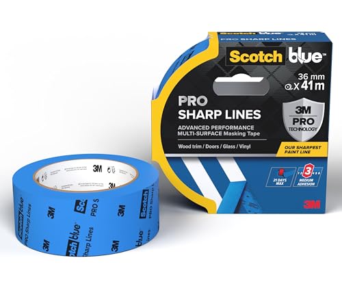 Image of ScotchBlue PRO Sharp Lines Advanced Masking Tape, 36 mm x 41 m - Scotch Adhesive Blue Painters Tape For Super-Sharp Paint Lines, Indoor & Outdoor, with 3M Advanced Technology, 100% PEFC