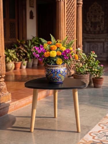 Image of Modern Triangle Side Table with 3 Wooden Legs, Minimalist End Table /Coffee Table for Living Room, Bedside Nightstand for Bedroom, Balcony & Small Spaces