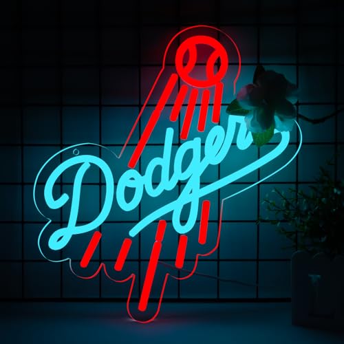 WonderfulLife dodger Neon Sign for Garage or Man Cave Decor Gifts for Men With LA Baseball Team Logo Blue Neon for Party Bar Dorm Office Wall Art and Game Room Deco.
