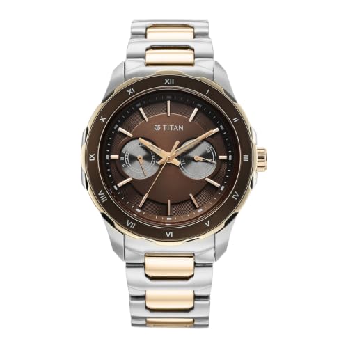 Image of Titan Regalia Opulent VI Men's Dress Watch with Two-Eye Multifunction Panda Dial and Steel Bimetal Strap
