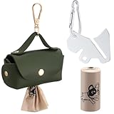 Affrolling 5 Pcs Leather Dog Poop Bag Holder Dog Poop Include 45 Scented Poop Bags Dispenser Cute for Travel Walking Dog Park and Outdoor Use(Dark Green)