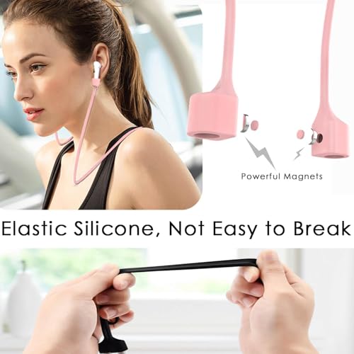 Image of OJOS Ultra Strong Magnetic Anti-Lost Straps Compatible with AirPods, Soft Silicone Sports Compatible with AirPods 4rd / AirPods Pro 1st & 2nd / AirPods 3rd /AirPods 1&2, Neck Rope Cord- Pink
