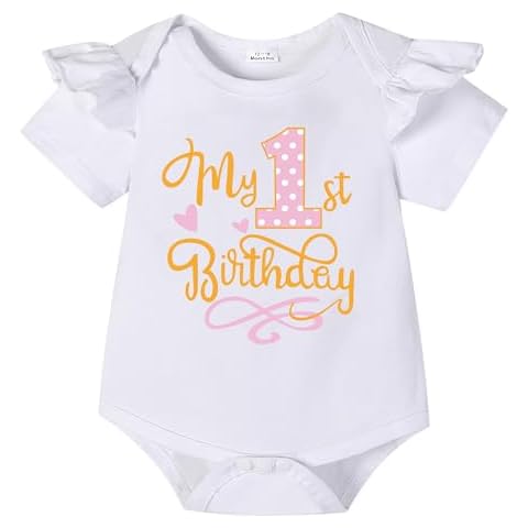 Zusnxaxe Baby Girls 1st Birthday Bodysuit My First Birthday OnePiece One Year Old Infant Girl Birthday Playsuit(18-24Months,Short) Cover