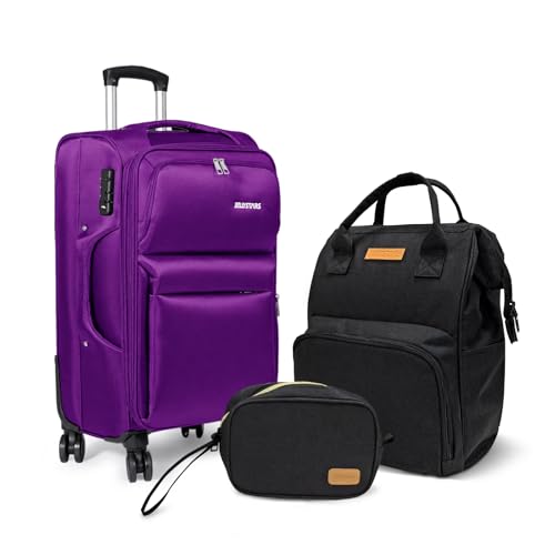 Softside Carry On Luggage Set & Spinner Wheel Expandable Travel Suitcase