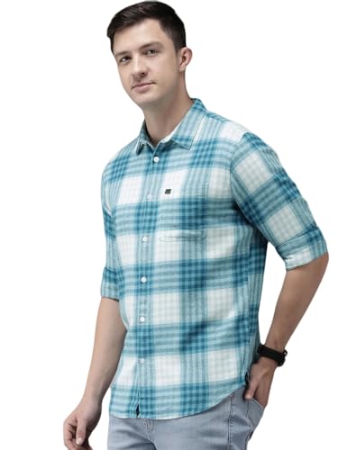 Image of THE BEAR HOUSE Men's Checked Pure Cotton Flannel Casual Shirt | Blue | TBH-MISIA-BL