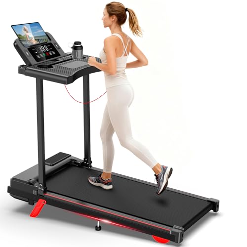 9% Incline Walking Pad with DEST, Foldable and Compact Treadmill for Home Small,Portable Treadmill with Removable Computer Desk,Folding Design with 320LBS Weight Capacity and LED Display(M)