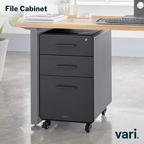 Image of Vari Three Drawer File Cabinet - Mobile Filing Cabinet for Home or Office - Hanging File Storage - Lockable Drawers with Heavy-Duty Steel and Rolling Casters - Charcoal Grey