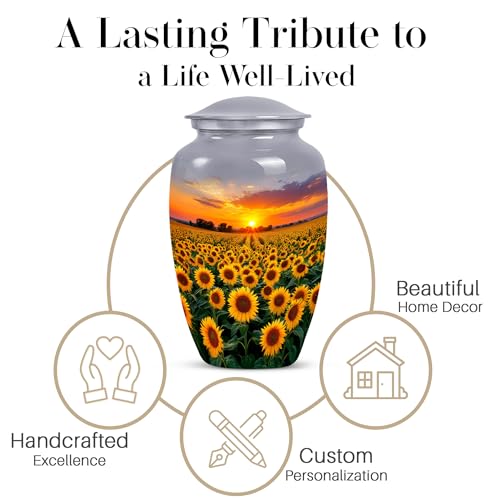 Image of Sunset Sunflower Urns for Human Ashes Adult Female - Cremation Urns for Adult Ashes Women - Yellow Sunflower Urn for Human Adults Mom and Dad - Large Cremation Urn for Male 10inch