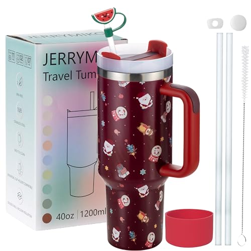 Image of 40 oz Tumbler With Handle and Straw Lid,Simpl Moder Double Wall Vacuum Sealed Stainless Steel Insulated Tumblers,Travel Mug for Hot and Cold Beverages,Thermos Travel (Red Christmas)