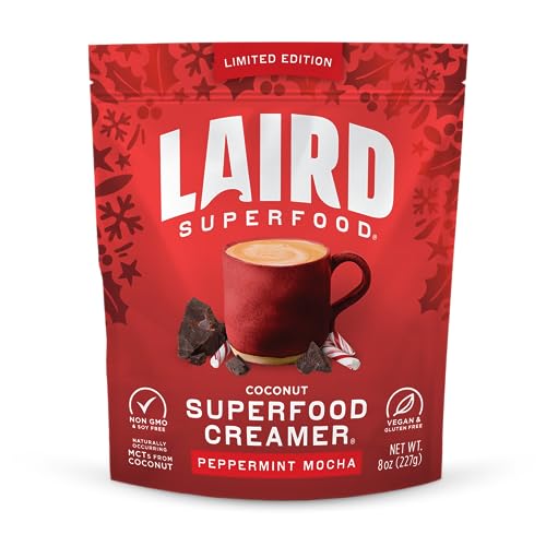 Image of Laird Superfood Non-Dairy Original Superfood Peppermint Mocha Coconut Powder Coffee Creamer, Gluten Free, Non-GMO, Vegan, 8 oz. Bag, Pack of 1