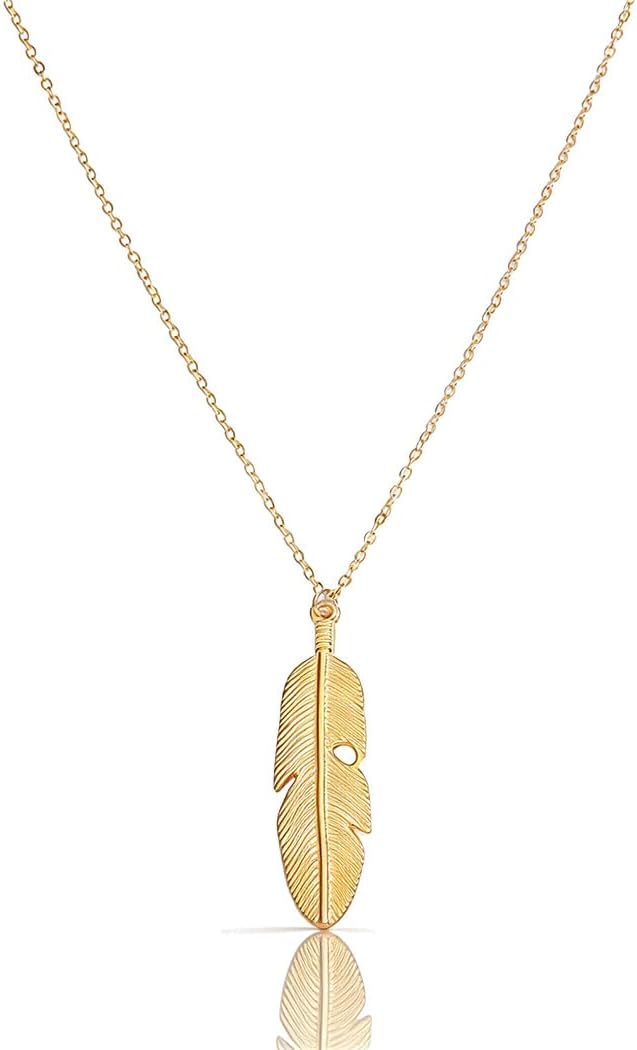 Yalice Boho Feather Pendant Necklace Chain Long Leaf Necklaces Jewelry Y Necklace for Women