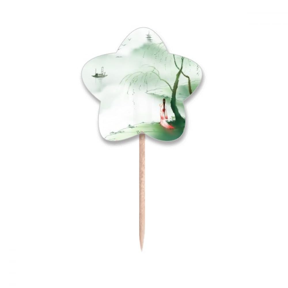 Cure-dents drapeaux aquarelle style chinois Waterfront Tristesse pour décoration cupcake de fête