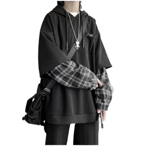 ZITEZHGO Emo Hoodie Streetwear Hoodies for Men Women Teen Boys Oversized Pullover Patchwork Sweatshirt
