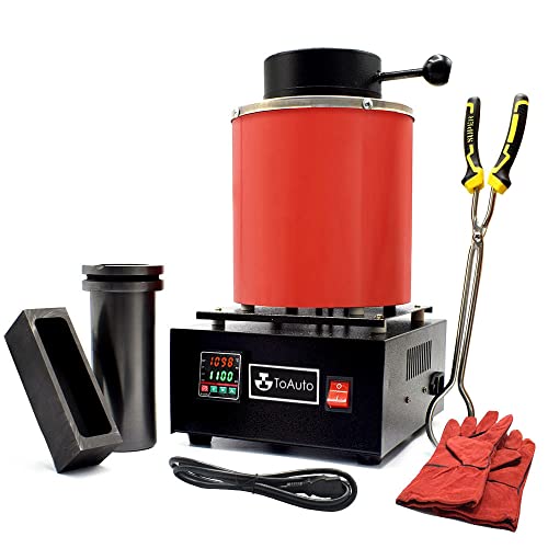 TOAUTO 3KG Digitale Schmelzofen 1400W 2000F Automatischer Schmelzofen Kit mit Graphittiege und Graphit Barrenform Schmelz Silber Gold Kupfer Aluminium