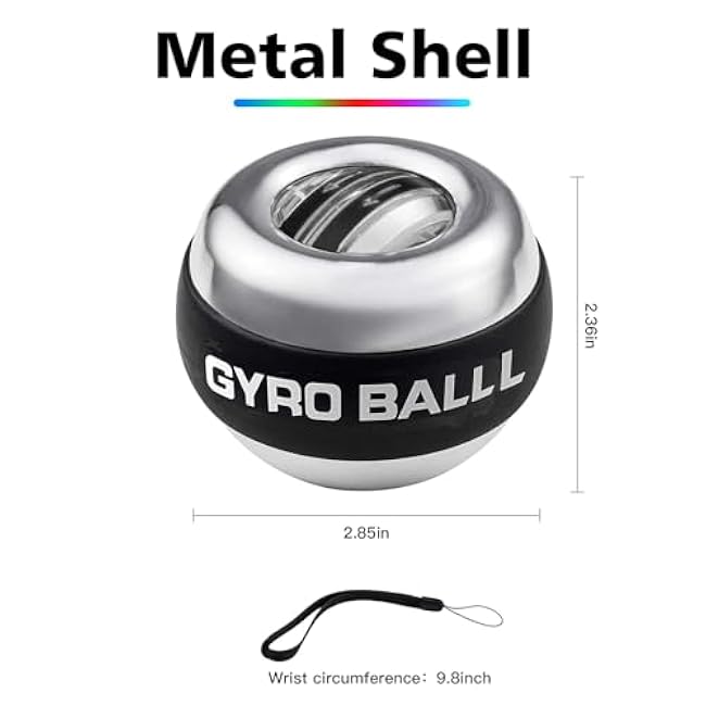 Challenging Torque Ball-Metal Gyro Ball Wrist Exerciser, Wrist and Hand Exerciser with Metal Shell, Auto-Start Gyroscope for Strengthening Arms, Fingers & Wrist, 5-Level Color-Shifting