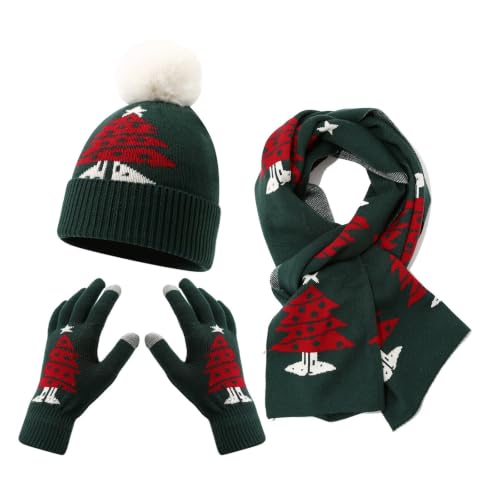 Conjunto de tres piezas contra el frío extremo con gorro bufanda y guantes de punto grueso