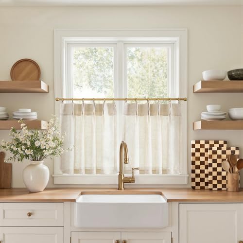 jinchan Linen Pinch Pleated Back Tab Tier Curtains 26x20 2 Panels Natural