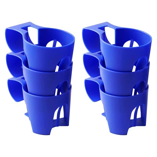 TonGass (6-Pack Blue) Poolside Cup Holders Compatible with Above Ground Pools with 2 Inches or Thinner Round Top Bars - Strong and Durable Easy to Use Clip-On No-Spill Cup Holders