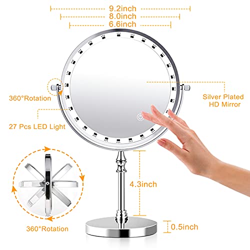 Uucolor Makeup Mirror With Lights Usb Rechargeable 8 Inch 3 Color Lights Two Sided 1X/10X Magnification Led Vanity Mirror Touch Control Intelligent Shutdown 360°Rotation Light Up Mirror Chrome Finish #TOP7