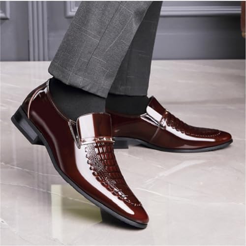 Men Wedding Tuxedo Shoes Crocodile Printed Formal Oxfords Shoes Pointed Toe Slip-on Patent Leather Dress Shoes4