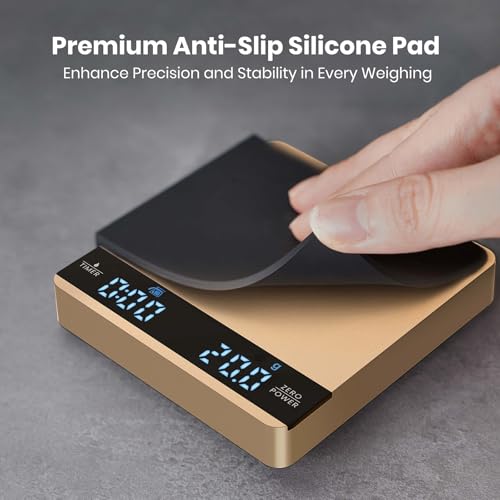Image of Mini Coffee Scale with Timer, Maestri House Rechargeable Espresso Scale, 2kg /0.1g Accurate Scale for Espresso and Pour-Over Coffee, Portable Digital Kitchen Scale with Automatic Timing-Gold