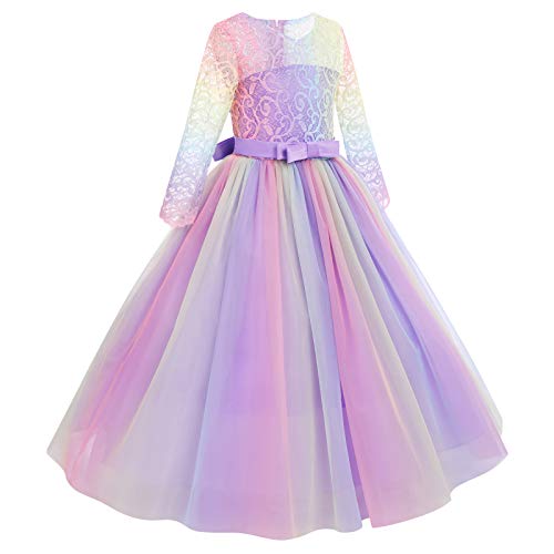 Image of Girls Flower Vintage Floral Lace 3 /4 Sleeves Floor Length Dress Wedding Party Evening Formal Pegeant Dance Gown