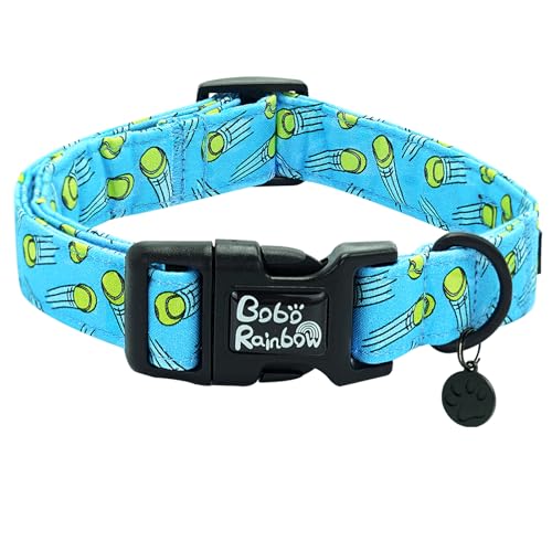 Image of Dog Collar-Tennis Balls Print Adjustable Pet Collars Comfortable Spring Summer Puppy Collar Cute Cotton Durable Collars Gift for Medium Dogs