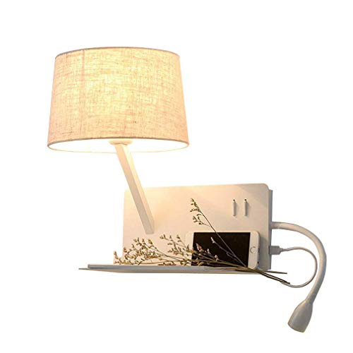 Preisvergleich Produktbild Modern USB-Anschluss Wandleuchte verstellbarem Schlauch LED 3W Leselampe Warmweiß Nachttischlampe mit Schalter Schlafzimmer Nachtlicht Stoffschirm Wandlampe Leselicht Wandspot Lampe Kreative Design