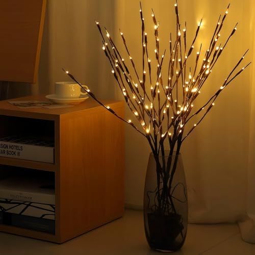 6 PCS LED beleuchtete Zweigzweige 120 LED Perlen Warm Weiß Farbige Batterie betriebene dekorative Zweiglichter für Vase Schlafzimmer Restaurant Coffee Bar Bibliothek Party Foto Hintergrund